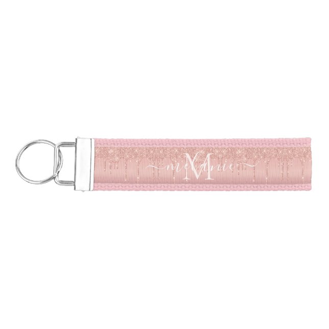 Rose Gold Glitter Wrist Keychain Your Name Letter (Keys on Left)