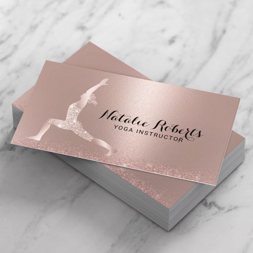 Rose Gold Glitter Yoga Pose Yoga Instructor Business Card