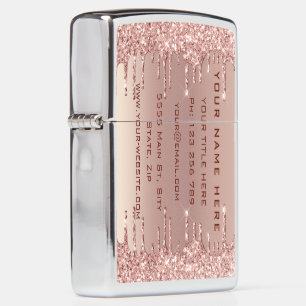 Rose Gold Glitter Your Business Card Zippo Lighter