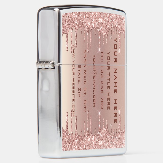 Rose Gold Glitter Your Business Card Zippo Lighter (Right)