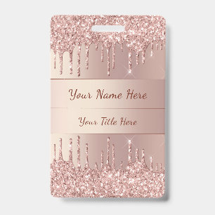 Rose Gold Glitter Your Info Name Badge Template