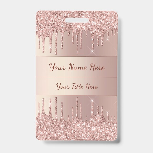 Rose Gold Glitter Your Info Name Badge Template (Front)