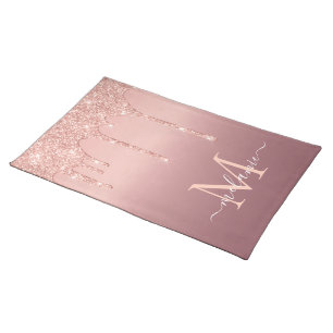 Rose Gold Glitter Your Letter Name Cloth Placemat