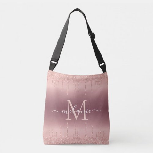 Rose Gold Glitter Your Letter Name Crossbody Bag