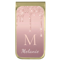 Rose Gold Glitter Your Letter Name Money Clip