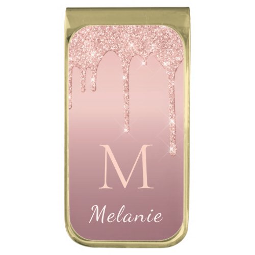 Rose Gold Glitter Your Letter Name Money Clip