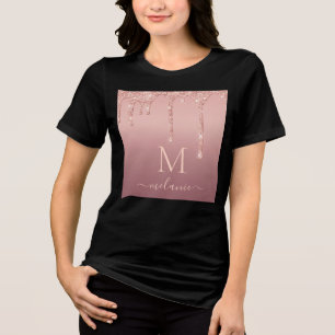 Rose Gold Glitter Your Letter Name Personalized Tri-Blend Shirt