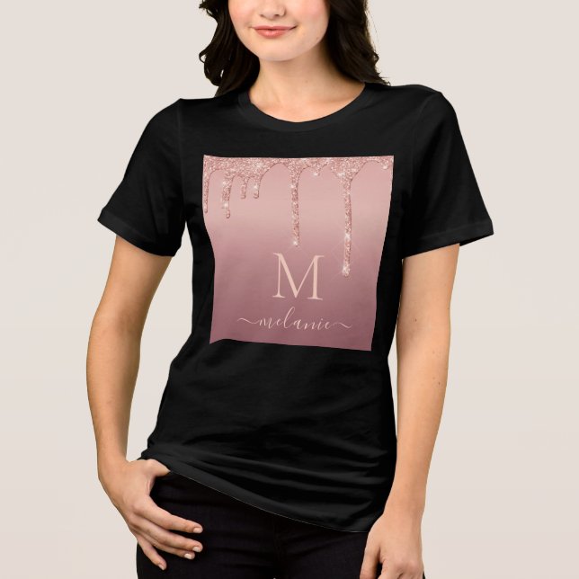 Rose Gold Glitter Your Letter Name Personalized Tri-Blend Shirt (Front)