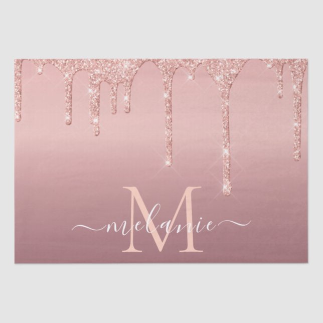 Rose Gold Glitter Your Letter Name Tissue Paper (Front)
