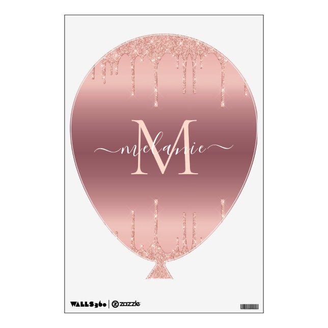 Rose Gold Glitter Your Name and Letter Wall Decal (Front)