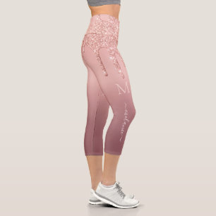 Rose Gold Glitter Your Text Letter Capri Leggings