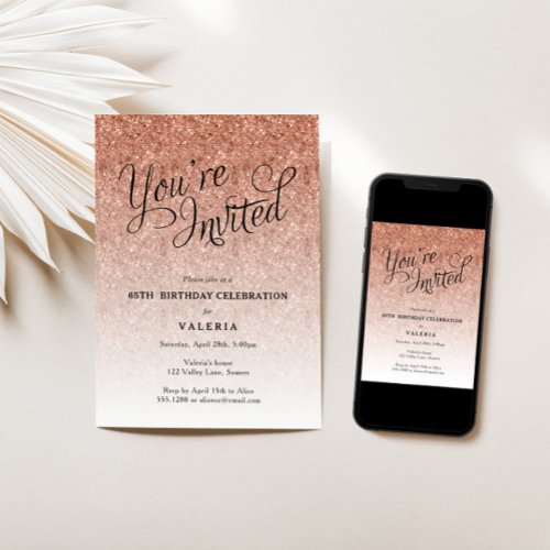Rose gold Glitter Youre Invited Party Invitation