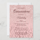 Rose gold glitter zebra animal print Quinceañera Invitation (Front)