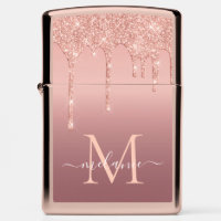Rose Gold Glitter Zippo Lighter Custom Name Letter