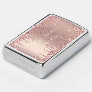 Rose Gold Glitter Zippo Lighter with Custom Text