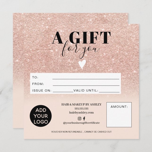 Rose gold glitterpink gift certificate logo (Front/Back)