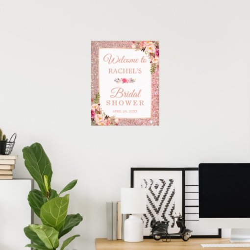 Rose Gold Glitters Floral Bridal Shower Sign Zazzle