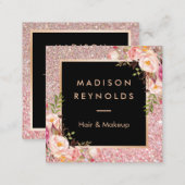 Rose Gold Glitters Pink Floral Beauty Salon Square Business Card (Front/Back)