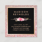 Rose Gold Glitters Pink Floral Beauty Salon Square Business Card (Back)
