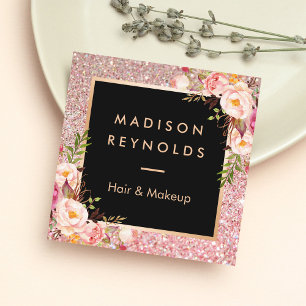Rose Gold Glitters Pink Floral Beauty Salon Square Business Card
