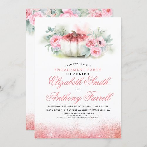 Rose Gold Glitters Pumpkin Fall Engagement Party Invitation