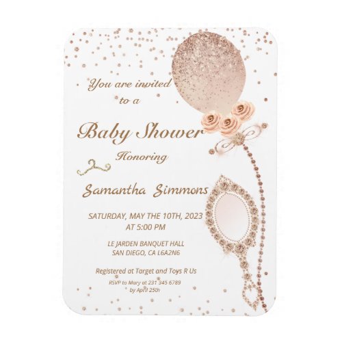 Rose Gold Glittery Balloon Baby Shower Invitation Magnet