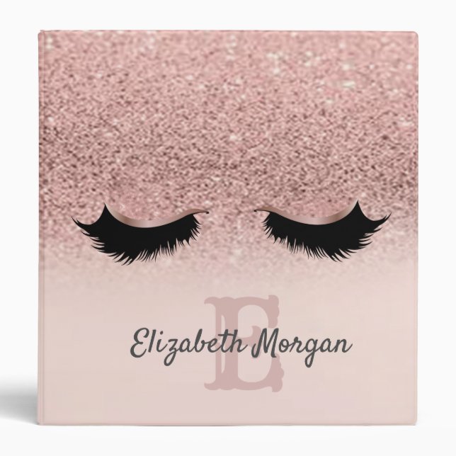 Rose Gold Glittery Bokeh faux Lashes 3 Ring Binder (Front)
