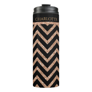 Rose Gold Glittery Chevron Custom Thermal Tumbler