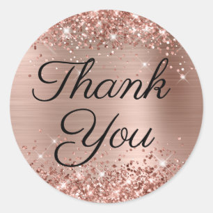 Rose Gold Glittery Elegant Calligraphy Thank You Classic Round Sticker
