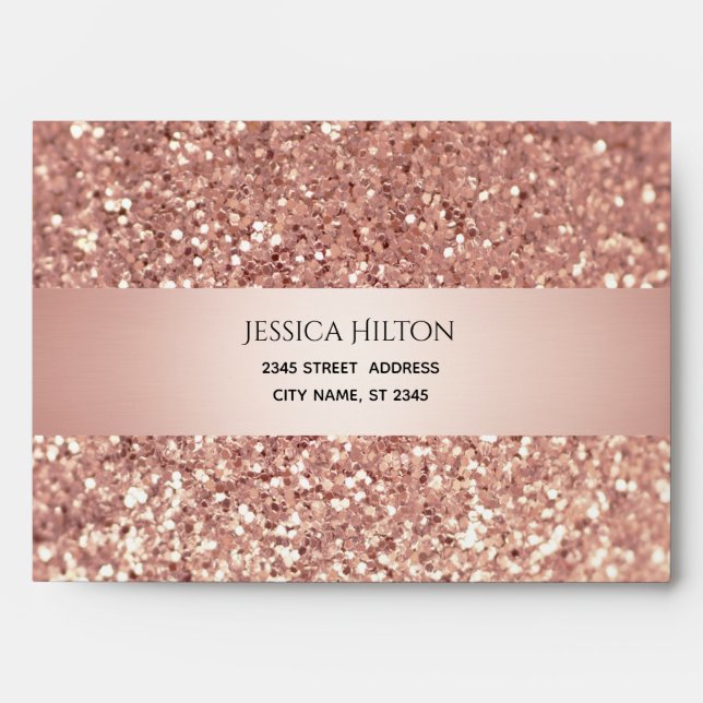 Rose gold Glittery elegant modern  stripe envelope (Front)