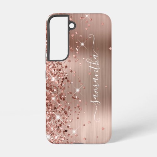 Rose Gold Glittery Foil Girly Signature Samsung Galaxy S22 Case