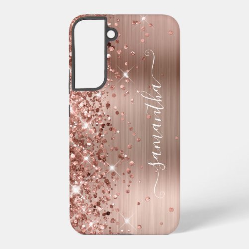 Rose Gold Glittery Foil Girly Signature Samsung Galaxy S22 Case