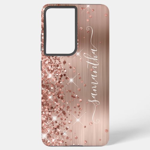 Rose Gold Glittery Foil Girly Signature Samsung Galaxy S21 Case