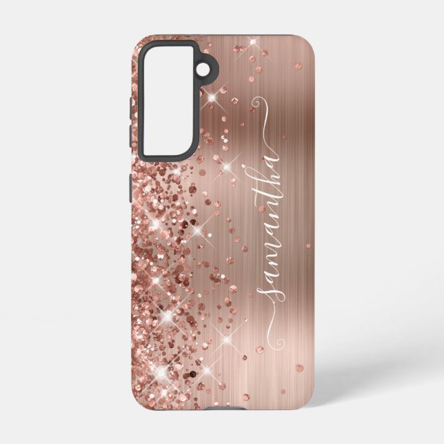 Rose Gold Glittery Foil Girly Signature Samsung Galaxy Case (Back)