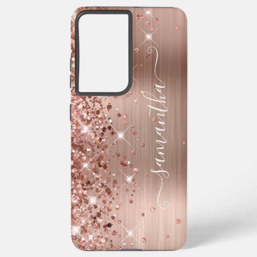 Rose Gold Glittery Foil Girly Signature Samsung Galaxy S21 Ultra Case