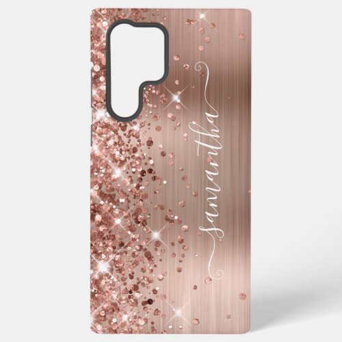 Rose Gold Glittery Foil Girly Signature Samsung Galaxy S22 Ultra Case