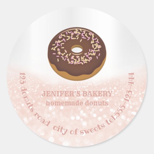 Rose gold glittery homemade donuts and sweets classic round sticker