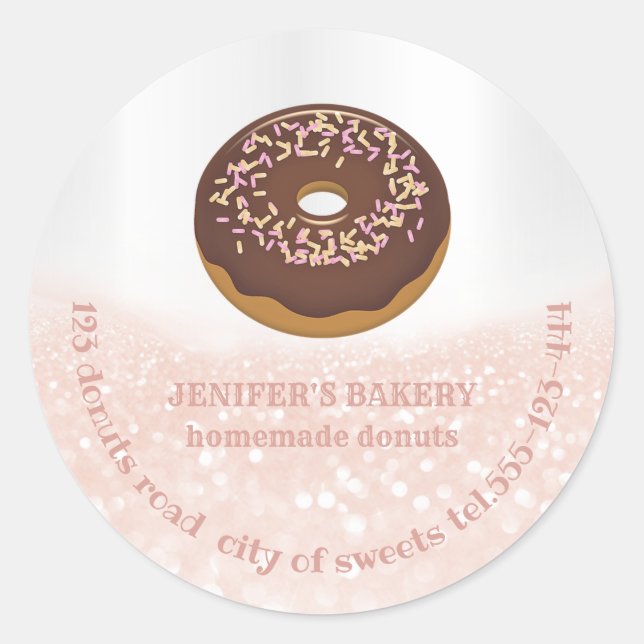 Rose gold glittery homemade donuts and sweets classic round sticker (Front)
