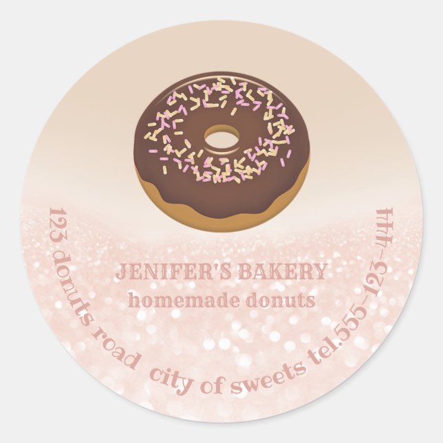 Rose gold glittery homemade donuts and sweets classic round sticker (Front)