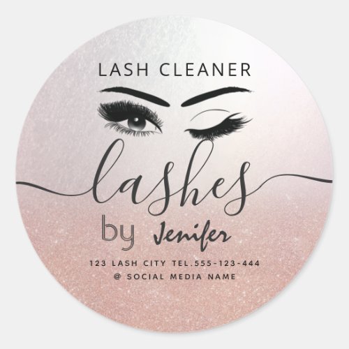 Rose gold glittery makeup eyes lash cleaner classic round sticker