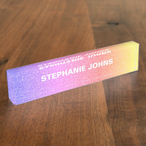  Rose Gold Glittery Monogram Pink Ombre Classy Desk Name Plate