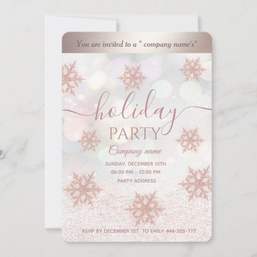 Rose gold glittery snowflake Christmas party Invitation