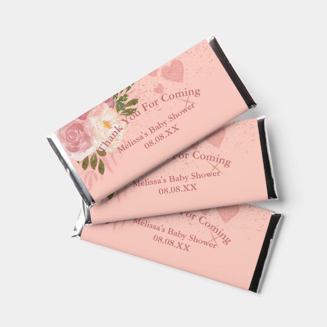 Rose Gold Glitz Glam Custom Candy Wrapper Hershey Bar Favors (Front)