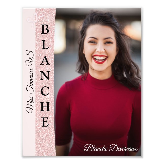 Rose Gold Glitz Pageant Modeling Headshot Photo Print (Front)