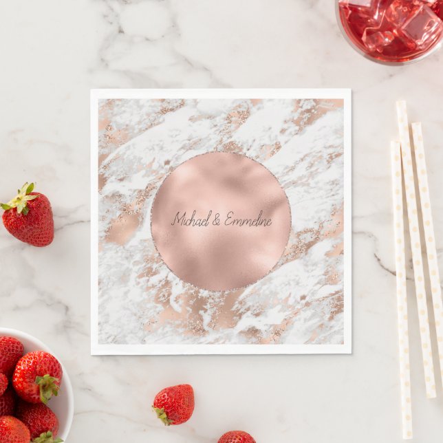 Rose Gold Glitz White Marble  Napkins (Insitu)