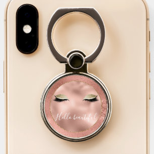 Rose Gold Glitzy Black Eyelashes Phone Ring Stand