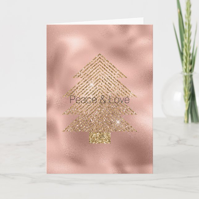 Rose Gold Glitzy Glitter Christmas Tree  Card (Front)