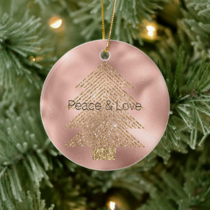 Rose Gold Glitzy Glitter Christmas Tree Ceramic Ornament