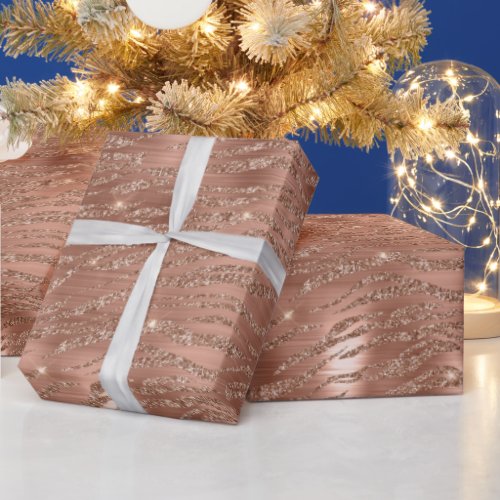 Rose Gold Glitzy Glitter Zebra Print Wrapping Paper