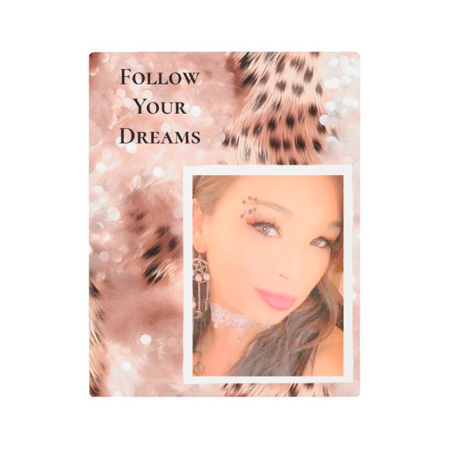 Rose Gold Glitzy Pink Leopard Your Photo  Metal Print (Front)